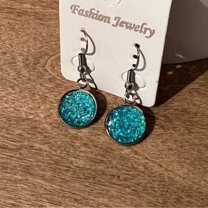 NWT Faux Druzy Teal Dangle Earrings